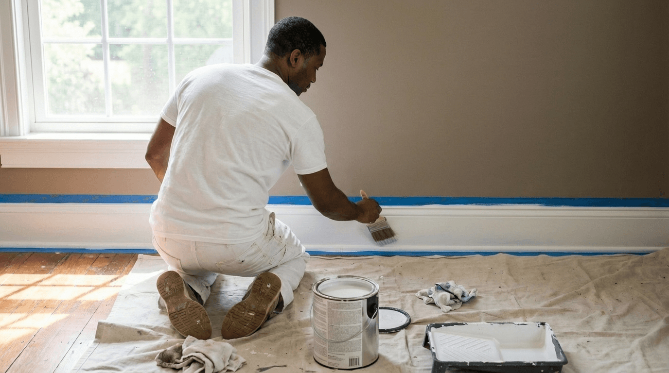 Painter detailing baseboard trim