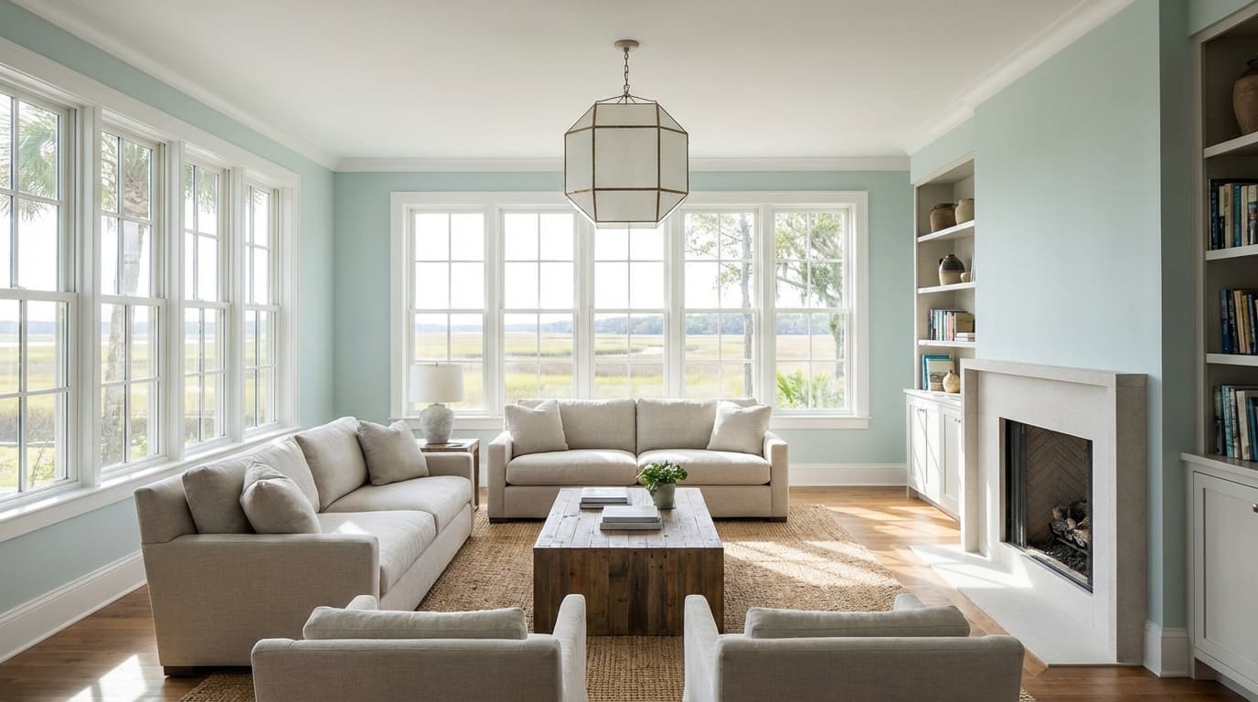 Living room with smooth ceiling